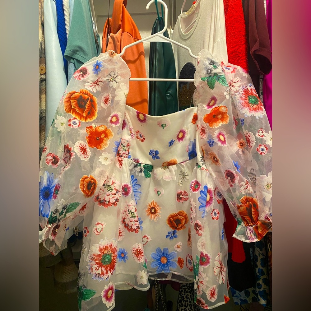 DeeDee Peplum Top Floral Sheer